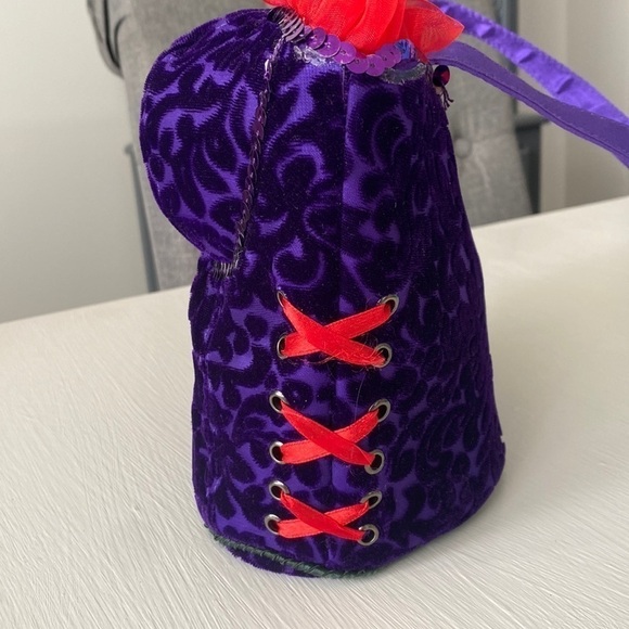 Red Hat Society Hatter Bodice Corset Whimsigoth Purple Red Velvet Mini Party Bag - Picture 4 of 16